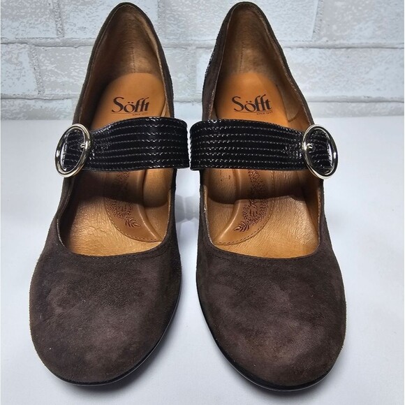 Sofft Florence Mary Jane Closed Toe Pumps Suede Patent Leather Brown Women's 8.5 - Picture 2 of 10